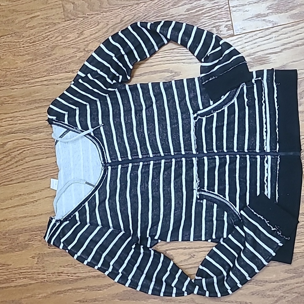 Roxy Surf Striped Distressed Hoodie Sweater Small
